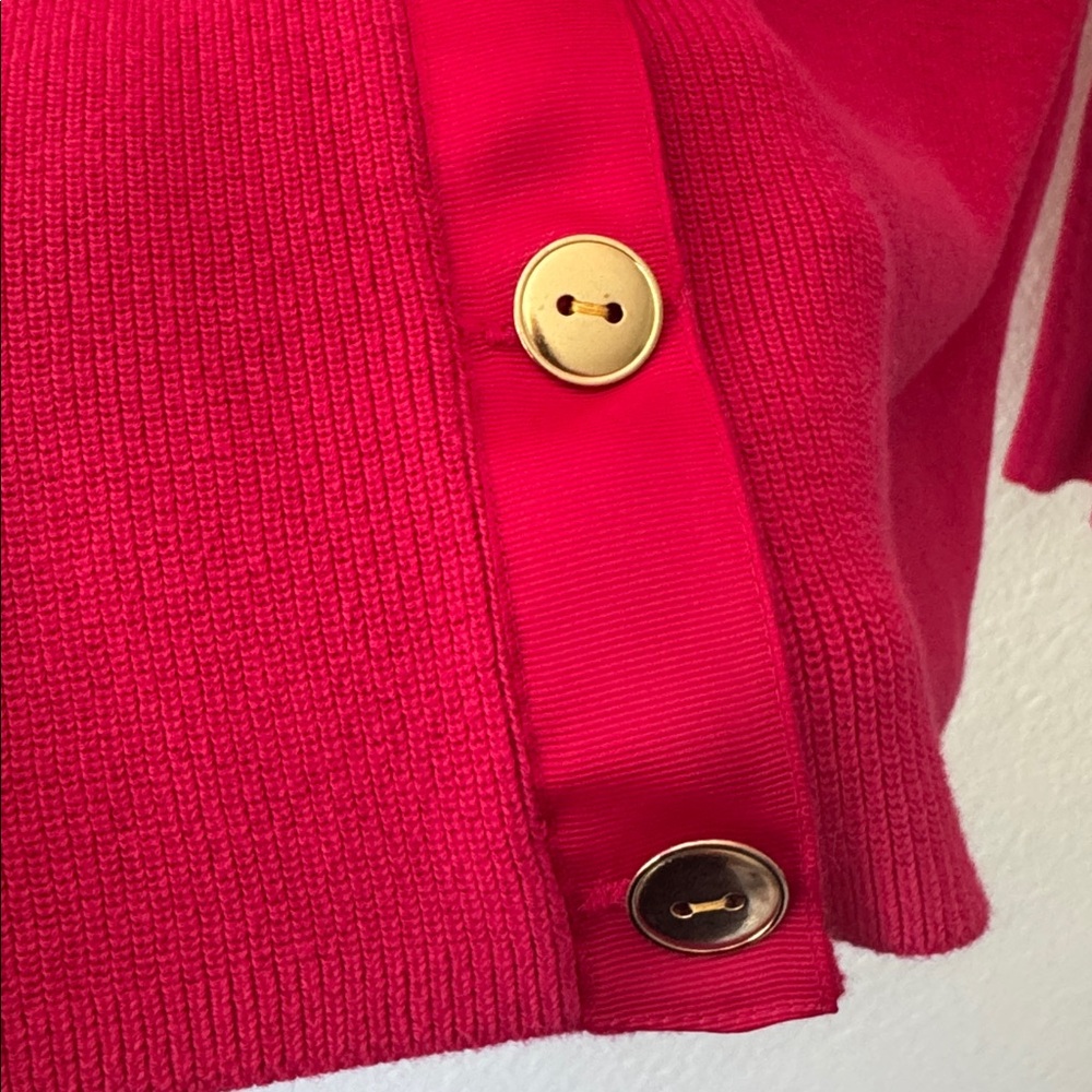 Talbots Pink Fuschia Button-Up Cardigan Size Large Gold Buttons - Picture 7 of 8